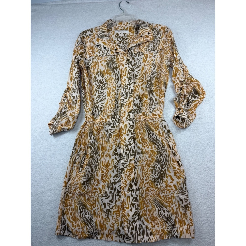 Robert Graham 100% Silk Shirt Dress Sz S Animal Print Safari Luxury Stain